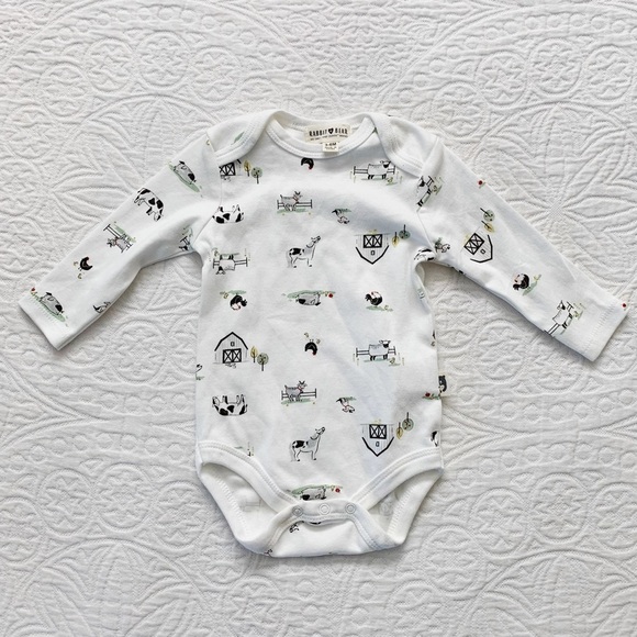 Rabbit + Bear Organic Cotton Longsleeve Bodysuit, On the Farm - Picture 1 of 3